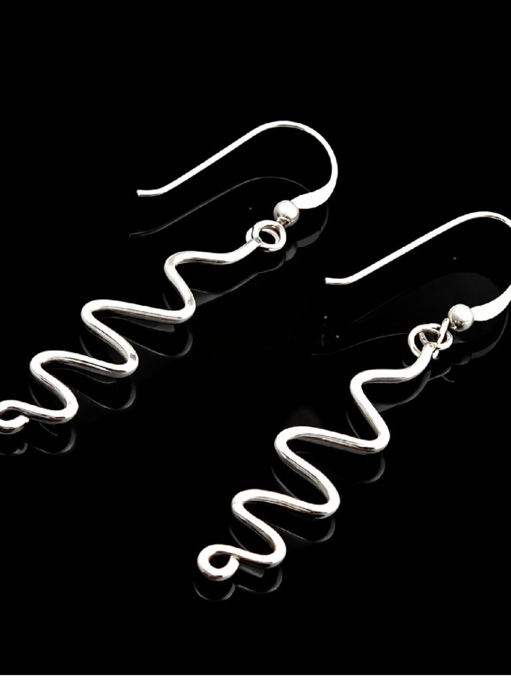 Vintage Sterling Silver Serpentine Dangle Earrings – Modernist Wave Drop 925 Min